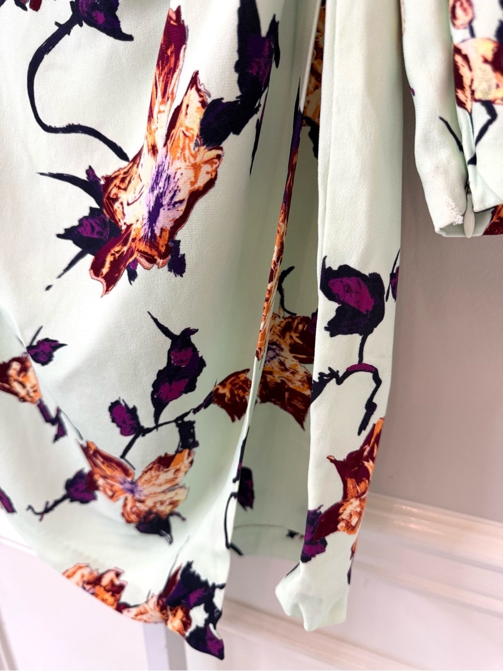 A.L.C. Jane Floral Mini Dress Mint Long Sleeve Ruched Designer Size 4 - Picture 12 of 16